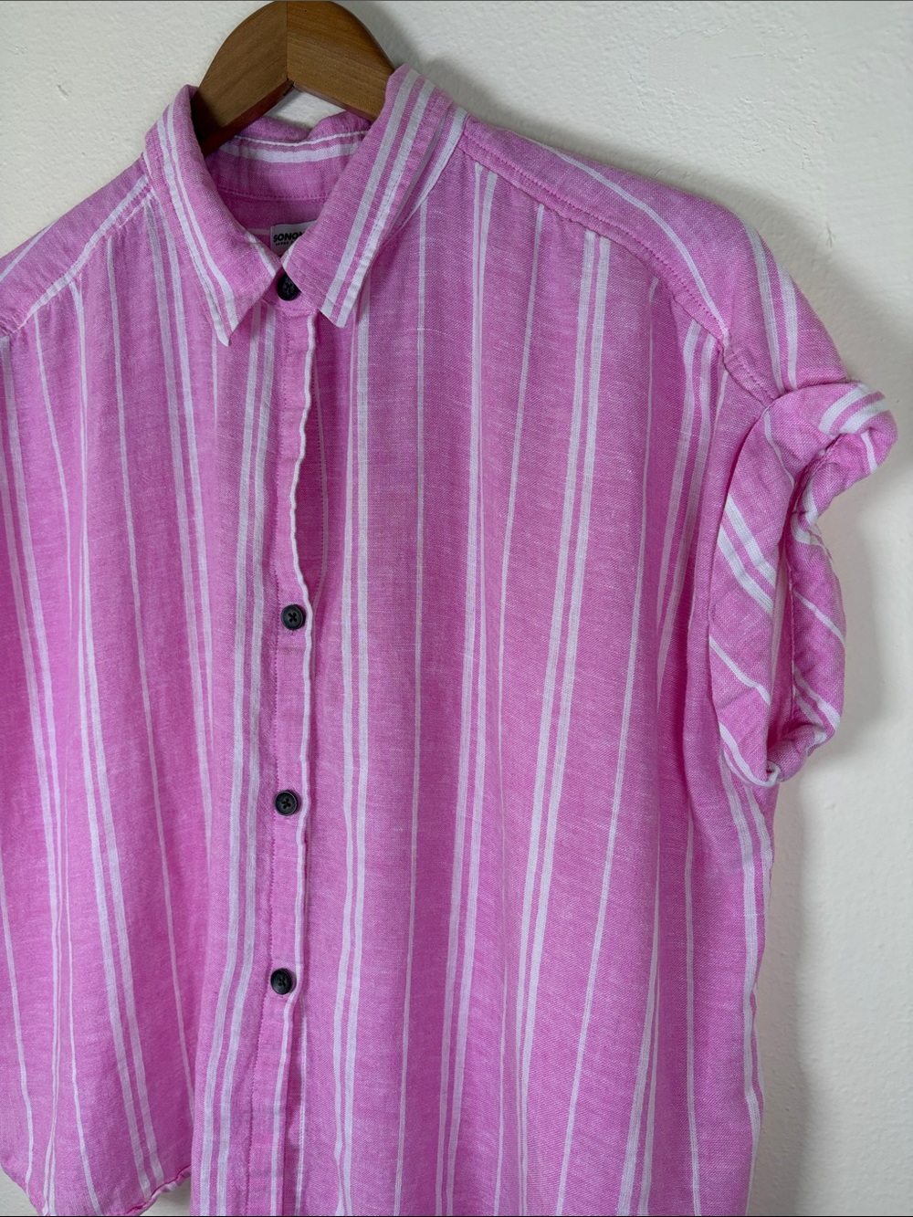 Sonoma Goods for Life PM Pink White Striped Linen Button Front Shirt - Picture 7 of 7
